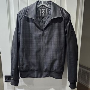 Fried Denim Premium Collection Black Faux Leather and Grey Flannel Jacket Sz M